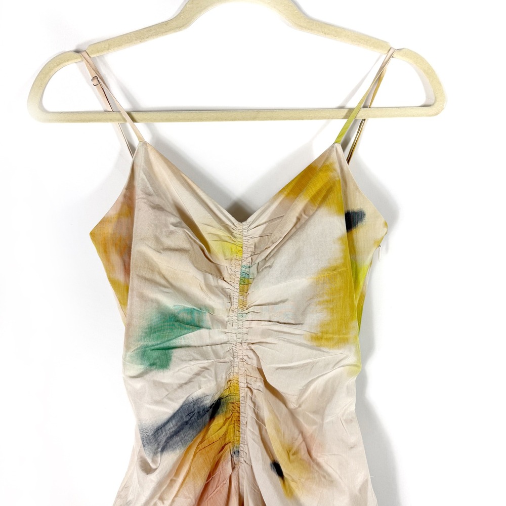 A.L.C. Lindsey Midi Dress Cream Watercolor Tie Dye Sleeveless Pockets Sz 0 - Picture 8 of 14